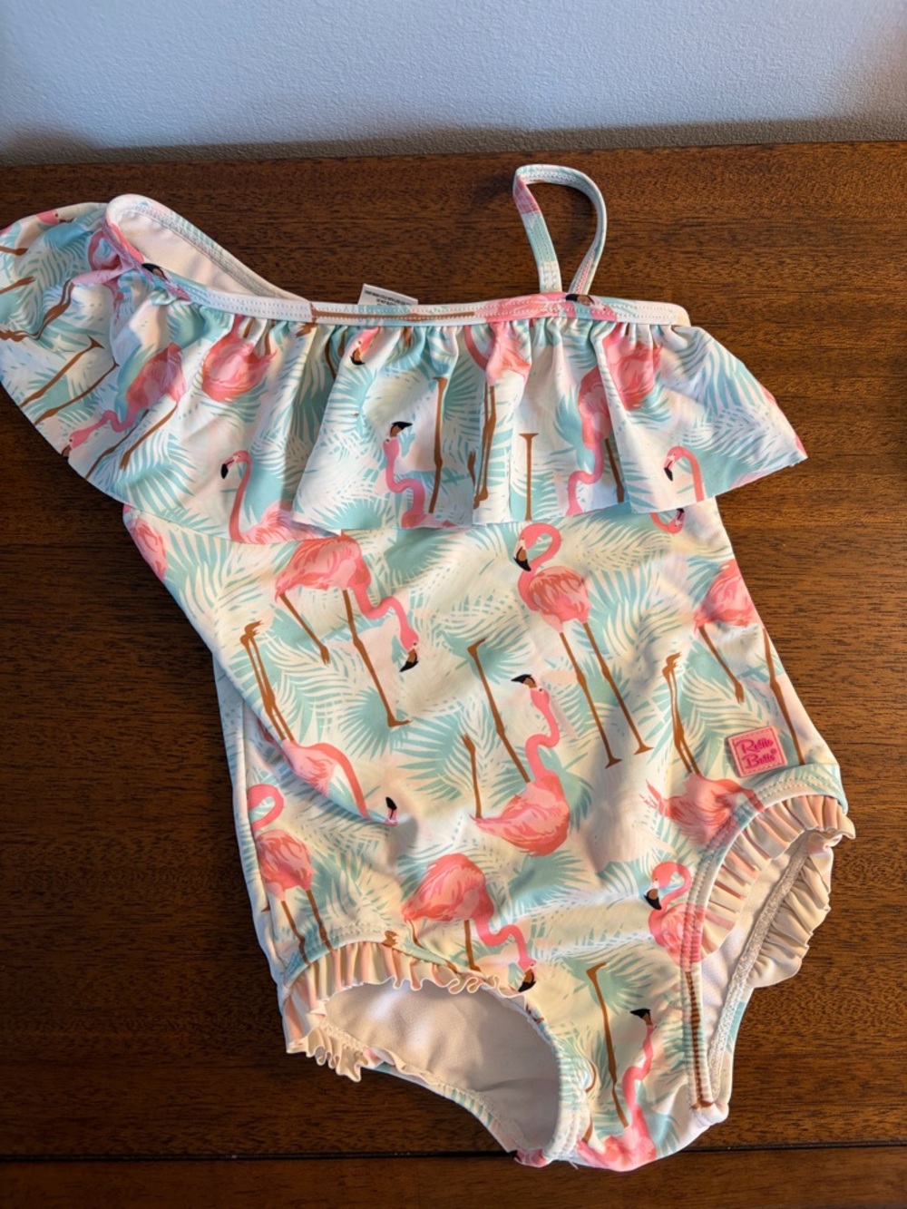 Rufflebutts One-shoulder Flamingo Print Bathing Suit Size 4